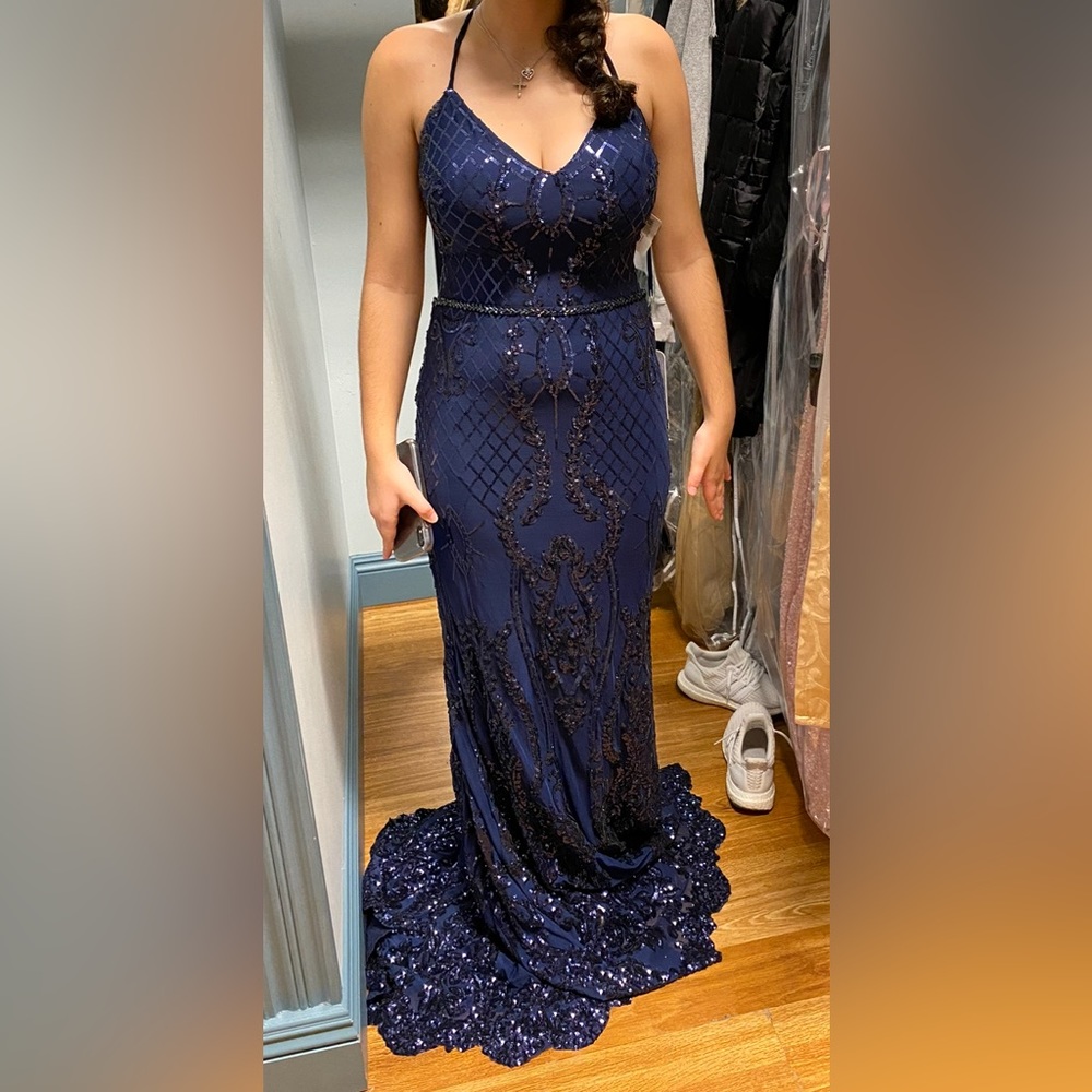 NWT Nina Canacci Prom Dress Navy Blue Size 6-Juniors - Picture 13 of 14